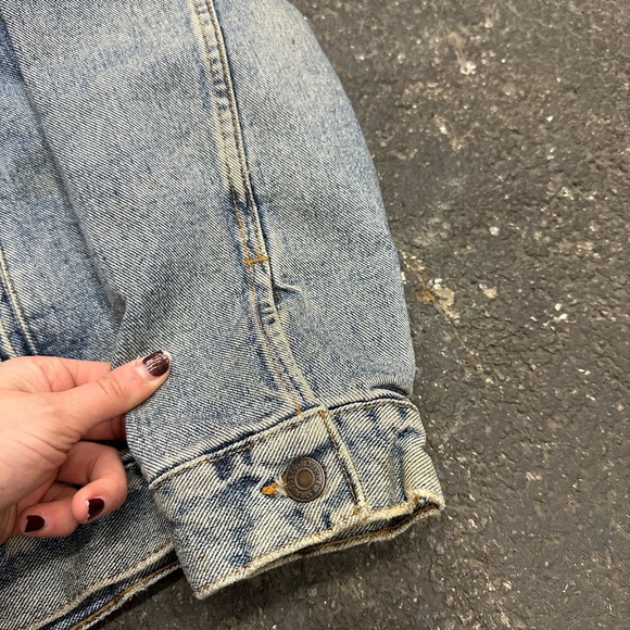 Levi’s Denim Buffalo Plaid Lined Trucker Jacket Mens Medium VTG 90s 80s Blue Red - Picture 2 of 12